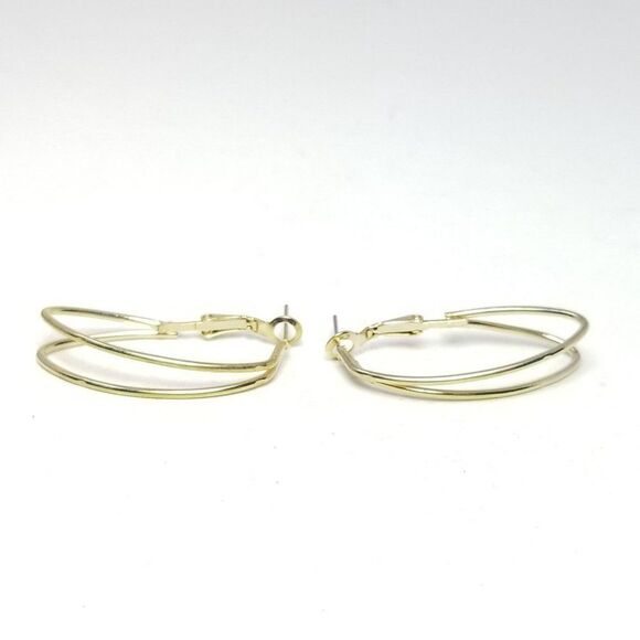 Vintage Oval Shape Hoop Earrings, Long Gold Tone Retro 80s 90s Style Design - Picture 5 of 5